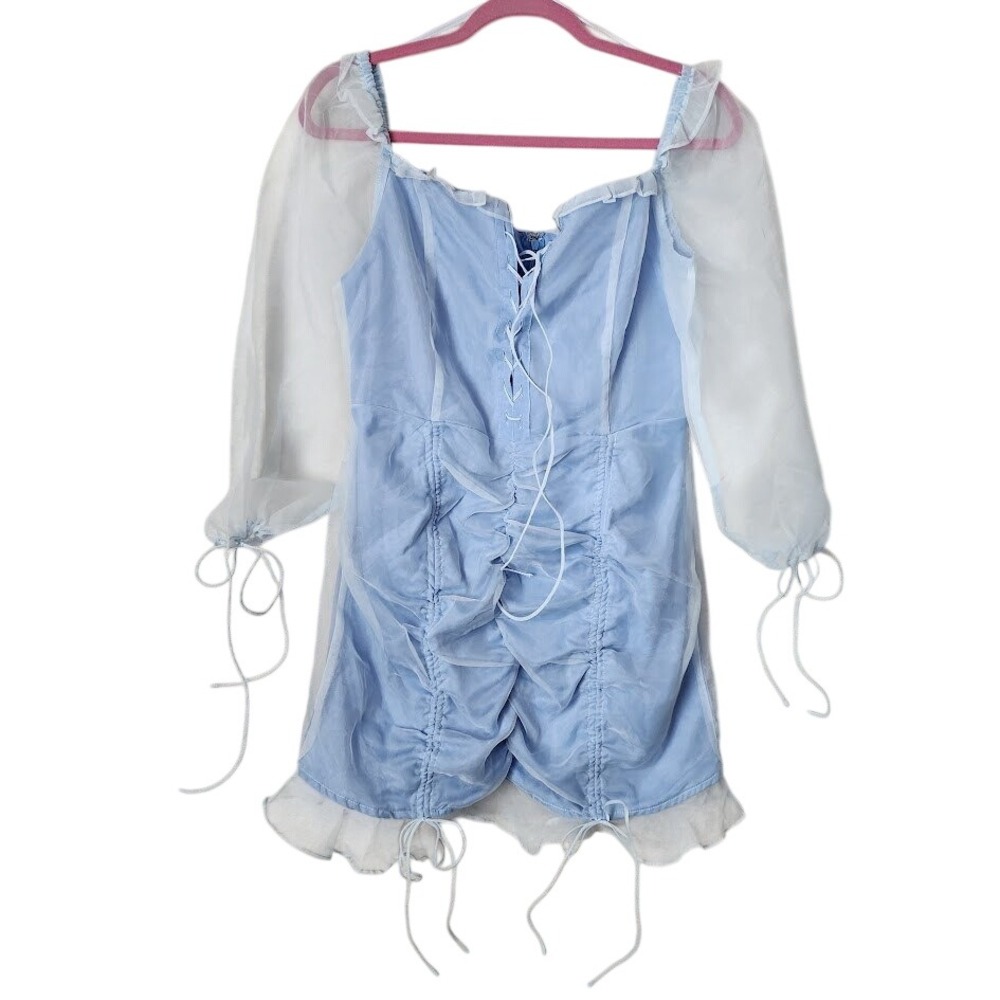 LIONESS Fairycore Lace Up Feng Shui Mini‎ Dress sheer sleeves whimsy NEW size L